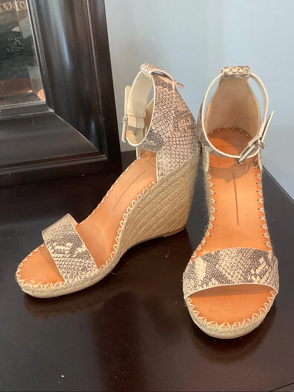 Dolce Vita Neutral Snake-Print Espadrille Wedges with Tan Footbed